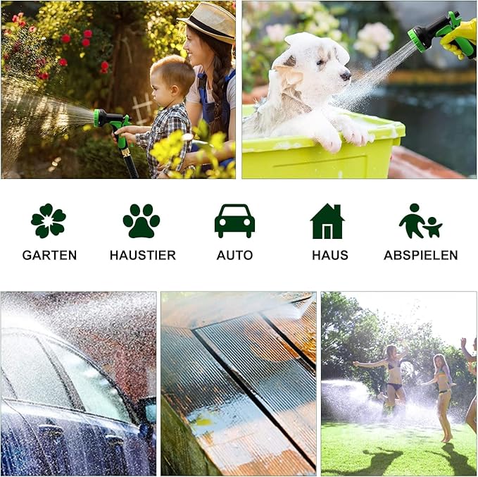 HDKing 2025 Upgrade Expandable Garden Hose 50FT, Water Hose with 10-Function High-Pressure Spray Nozzle, Heavy Duty Flexible Hose, 3/4" Solid Brass Fittings Leakproof Design