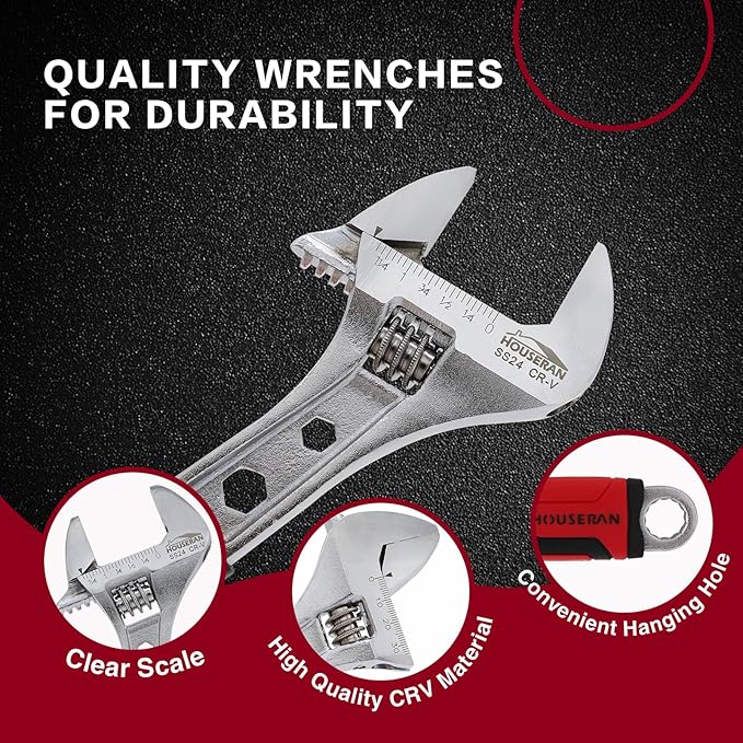 10-Inch Adjustable Wrench, Wide Jaw Adjustable Wrench with Anti-Slip Grips, Cr-V Steel Wrenchs for Home Repair, DIY, Garage