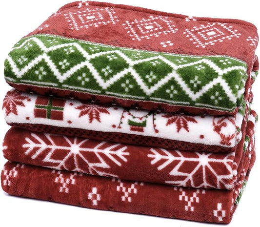 PHF Printed Fleece Blanket Twin Size, No Shed No Pilling Ultra Soft Plush Cozy Xmas Prints Theme Home Décor Flannel Blanket for Bed, Sofa, Couch and Gift, 66" x 90", Retro Christmas