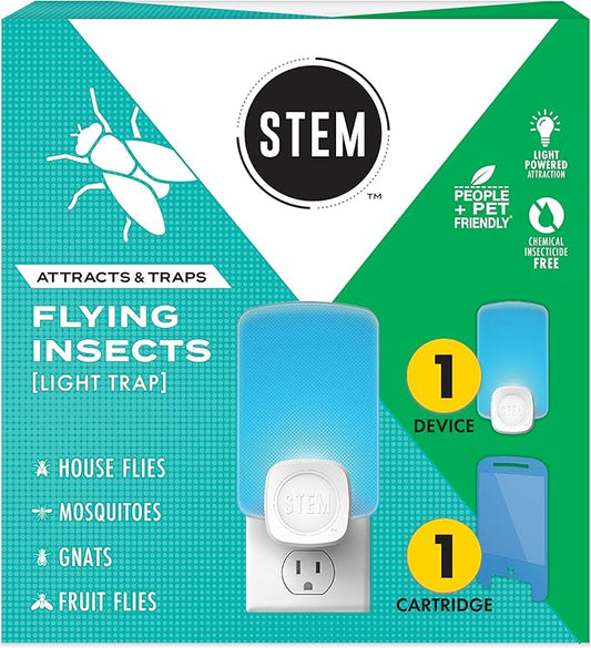 STEM Insect Trap - Indoor Fruit Fly & Gnat Pest Control for House, Home and Kitchen, Attracts & Traps Flying Bugs, Soft Blue Light - Includes 1 Plug-in Device & 1 Cartridge