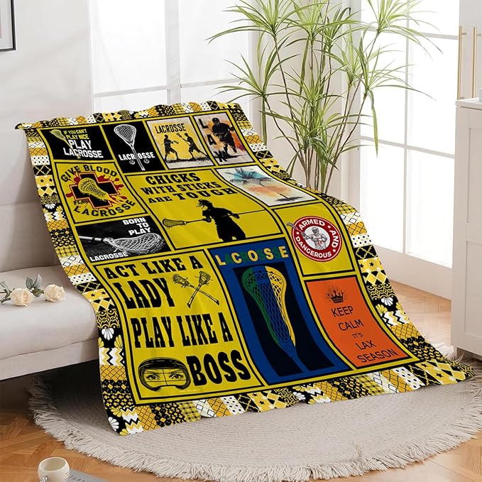 Lacrosse Blanket, Lacrosse Throw Blanket, Sports Gifts Blankets Stuff Fleece Flannel Plush for Girls Women Men Boys Lovers Adults Soft Bedding Gift for Sofa Bed Office Home Decor 80"x60"