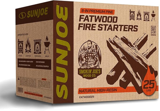 Sun Joe 25-Pound Fatwood Fire Starter Sticks, All-Natural Pine Kindling for Fireplace, Wood Stove, Pit and Grill, Made for Indoor or Outdoor Use