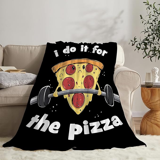 Funny Pizza Blanket Gifts for Girls Boys Soft Warm Plush Cute Pizza Barbell Weightlifting Sport Throw Blanket Flannel Fleece Fuzzy Blankets for Kids Lover Bed Couch Living Room Decor 60"X50"