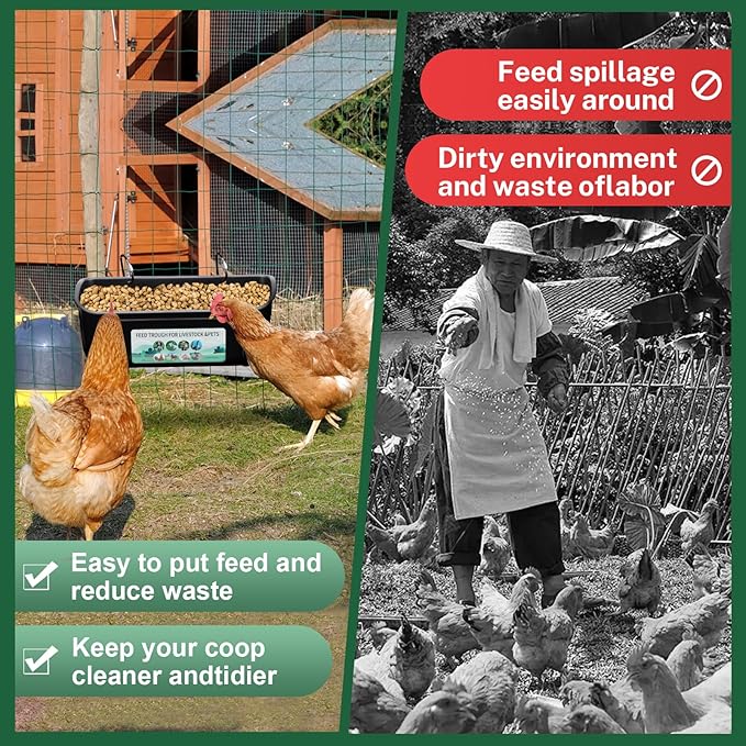 4 Pack Chicken Duck Feeder, Poultry Feeders and Waterers, Hanging Goat Feeder, Livestock Feeding Container, Feed Trough and Waterer Bucket with Clips(Black)