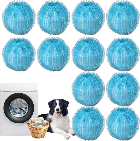 12 PCS Pet Hair Remover for Laundry, Reusable Dog & Cat Hair Remover for Laundry, Laundry Pet Hair Catcher for Clothes, Bedding, Won’t Damage Fabrics (Blue)
