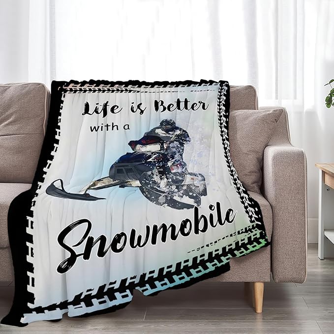Snowmobile Decor Gifts - Flannel Fleece Fuzzy Throw Blanket, Soft Warm Cozy Plush Sport Blanket for Bed Couch Living Room, Stuffed Decoration for Kids Adult, 60"x50"