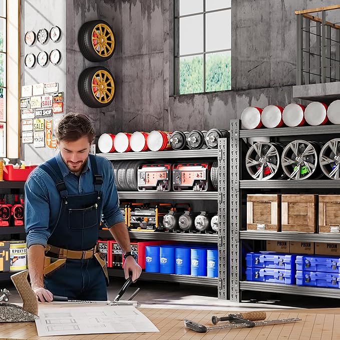 40”W Metal Storage Shelves, 20” Deep Heavy Duty Garage Shelving Units, 4 Tier Storage rack shelf, Steel Tall Industrial Shelving , Adjustable Standing Shelf for Warehouse / Shop 40"W x 20"D x 60"H