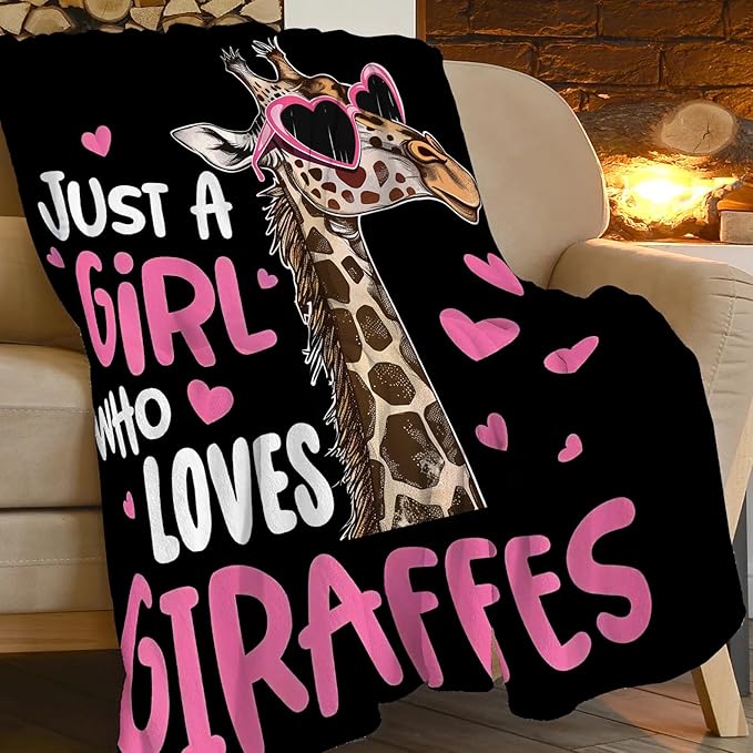 Giraffe Blanket Super Cozy Soft Giraffe Throw Blanket Warm Plush Fluffy Just a Girl Who Loves Giraffes Lightweight Fleece Flannel Gifts Blankets for Kids Adults 60"X50"