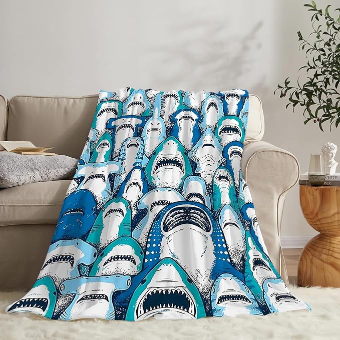 Shark Blanket Gifts for Girls Boys Soft Warm Plush Sad Sharks Throw Blanket Flannel Fleece Fuzzy Stuff Cute Shark Blanket for Bed Couch Living Room Decor 60"X50"