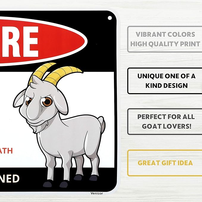 Venicor Beware of Goat Sign Decor - 8 x 12 Inches - Aluminum - Goat Gift For Goat Lovers Toy Supplies Stuff