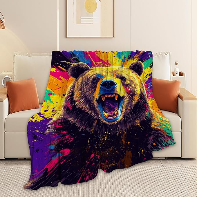 Bear Blanket, Brown Bear Throw Blanket, Wild Animal Gifts Blankets Stuff Fleece Flannel Plush for Men Boys Women Girls Lovers Adults Soft Bedding Gift for Sofa Bed Office Home Decor 80"x60"