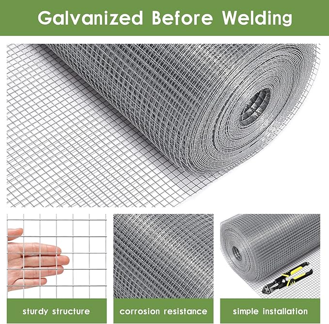 Tongmo 24" x 50' Hardware Cloth, 1inch Mesh Galvanized Chicken Wire Fence, 19 Gauge Welded Wire Roll,Garden Fence, Poultry Netting for Rabbit/Duck/Chicken Coop