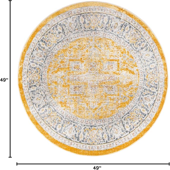 Unique Loom Baracoa Collection Area Rug - Prado (4' 1" Round, Yellow/ Ivory)