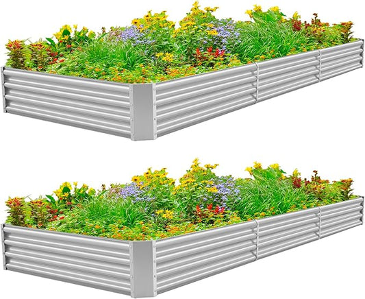 Land Guard 12×4×1ft Galvanized Raised Garden Bed Kit for Vegetables 2 Pack, Galvanized Super Large Metal Planter Raised Garden Boxes Outdoor