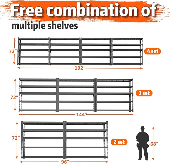 Storage Shelves Heavy Duty, 48" L x 18" W x 72" H Garage Wire Shelving Unit Loads 2800LBS, 5-tier Adjustable Metal Industrial Utility Shelf Rack for Kitchen, Laundry Room, Pantry, Warehouse, Basement