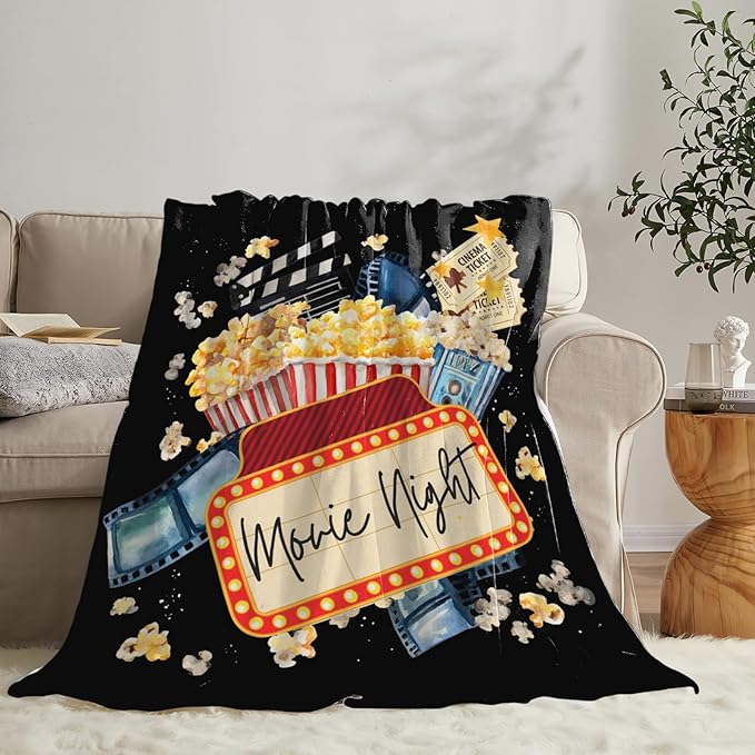 Movie Blanket Popcorn Gifts for Girls Boys Movie Theater Throw Blankets Cozy Plush Fleece Decor Flannel Fuzzy for Women Men 50"X40"
