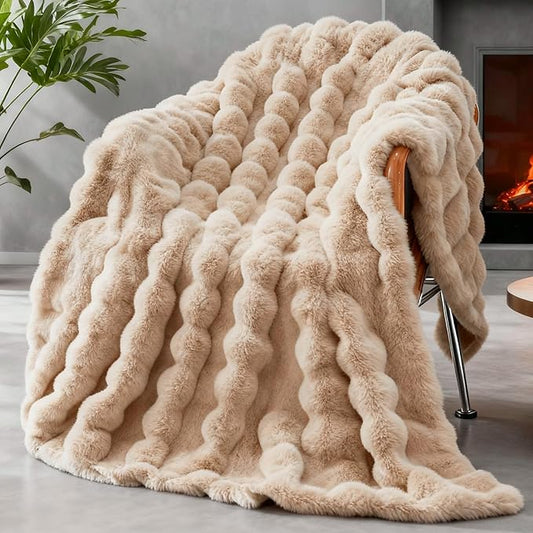 Faux Fur Twin Blanket for Couch, 1000 GSM Cozy Fuzzy Fluffy Soft Plush Thick Bubble Sherpa Blanket for Sofa Bedroom Living Room, Mothers Day Birthday Gifts for Women Home Decor