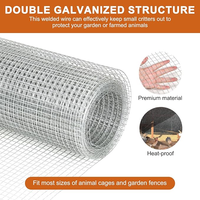 Hardware Cloth, 1/2 inch 16inx30ft 21GA Hot-dip Galvanized Wire Mesh, Wire Fence, Chicken Wire Mesh,Poultry Farming, Garden Fence,Wire Mesh, Tree Protection, Gopher Wire, Rabbit Wire.
