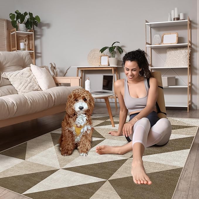 Washable Geometric Area Rugs 5x7 Modern Abstract Brown Soft Large Carpet for Living Room Entryway Bedroom Farmhouse Non-Slip