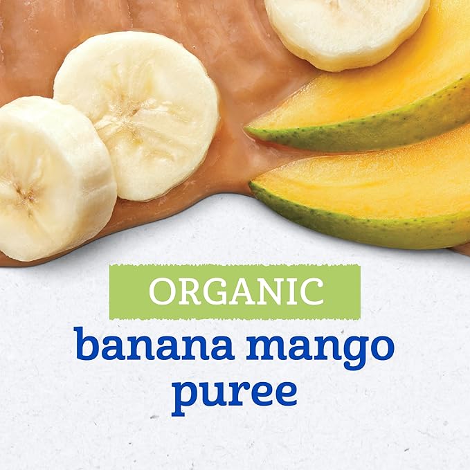 Gerber Stage 2 Baby Food, Organic Banana Mango Puree Pouch, 2 Servings of Fruit, No Added Sweetener, No Artificial Colors or Flavors, 12-Pack