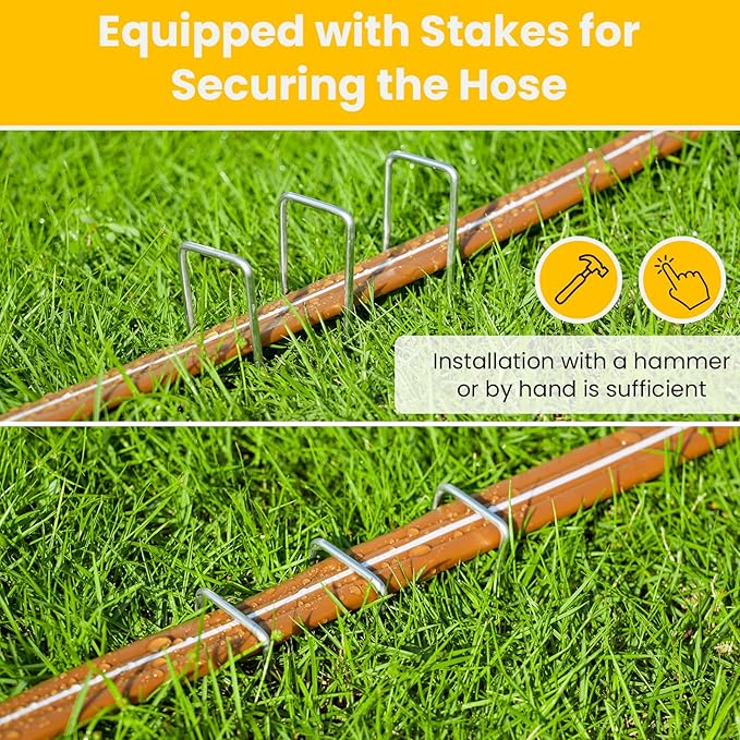LINEX Sprinkler Soaker Hose 50 ft for Garden, Watering Hose with Holes, High-Efficiency Sprinklers System for Lawn and Garden with Staples