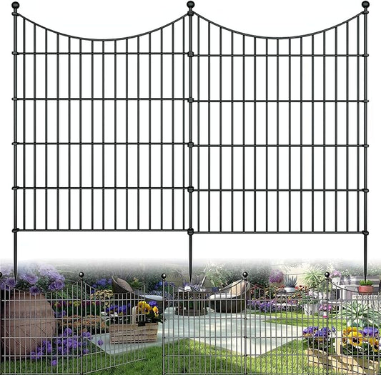 10 Panels Garden Fence Dog Fence Outdoor for Yard, 32in H x 23.6ft L Rustproof Metal Fencing with Ground Stakes | No Dig Animal Proof Containment for Pets/Rabbits | Durable Patio Security Panels