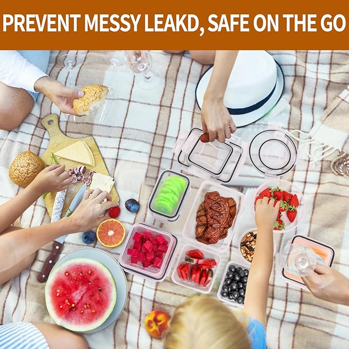 PRAKI 48 Pack Food Storage Containers with Airtight Lids (24 Containers & 24 Lids), Kitchen storage containers for Pantry Organizers and Storage, Meal Prep Container with Labels & Marker