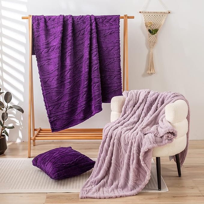 YUSOKI Sherpa Twin XL Blanket-3D Stylish Design Super Soft Fuzzy Cozy Warm Blanket Thick Plush Fluffy Furry Blankets for Teen Girls Women Couch Bed Sofa Chair Men Boys Gift(Purple,65"x90")