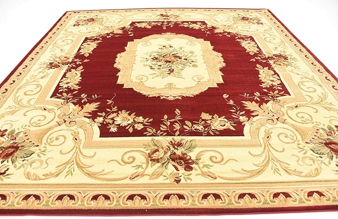 Unique Loom Versailles Collection Traditional Classic Floral Motif Area Rug (10' 0 x 10' 0 Square, Burgundy/ Ivory)