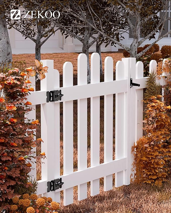 ZEKOO Stainless Steel Gate Hardware Kit, Self Closing Gate Hinges and Latch, Rust Proof, Use for Vinyl Fence Gate and Wood Fences Gate, Heavy Duty 2 Gate Latches 4 Gate Hinges (Black)