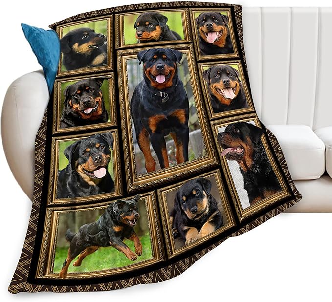 Rottweiler Blanket Decor Gifts for Dog Lover Flannel Fleece Fuzzy Rottweiler Throw Blanket Soft Warm Cozy Plush Animal Blanket for Bed Couch Living Room Stuffed Decoration for Kids Adult 80"x60"