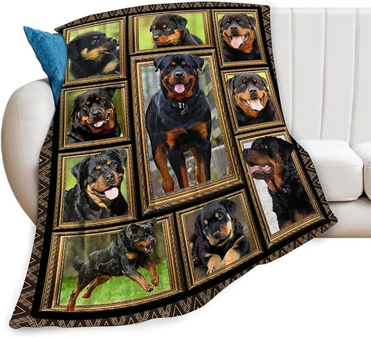 Rottweiler Blanket Decor Gifts for Dog Lover Flannel Fleece Fuzzy Rottweiler Throw Blanket Soft Warm Cozy Plush Animal Blanket for Bed Couch Living Room Stuffed Decoration for Kids Adult 60"x50"