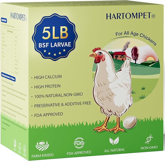 5LB Dried Black Soldier Fly Larvae, Non-GMO & Nutrient-Packed Chicken Feed, Strong Egg Production and Health, Rich in Calcium for Healthy Hens and Ducks, Better Than Dried Mealworms