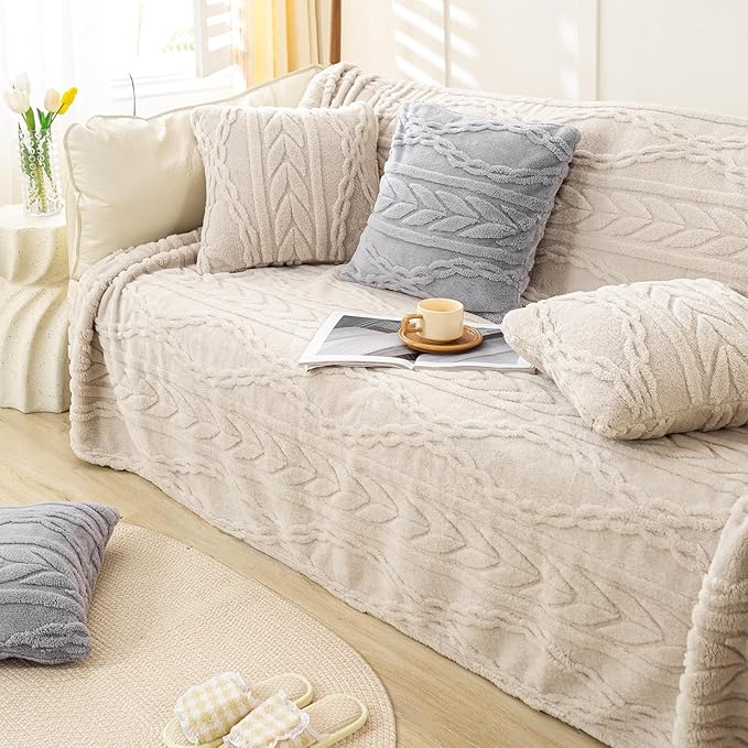 YUSOKI Sherpa Throw Blanket(Without Pillows)-3D Stylish Design Super Soft Cozy Blanket Thick Plush Fluffy Blankets for Teen Girls Women Couch Bed Sofa Chair Men Boys Gift(Linen,50"x65")