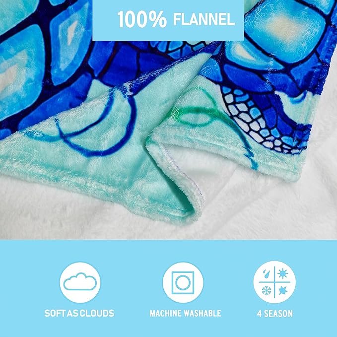 Cute Turtle Blanket for Women Girls Kids Adults 50" x 60", Ocean Sea Flannel Throw for Sofa Couch Bed Living Room, Gifts for Animal Lovers