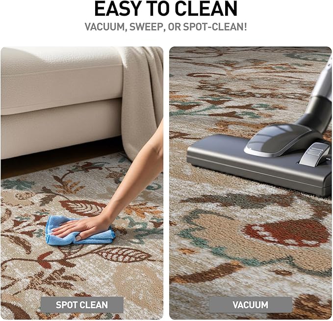 Rugshop Vine Floral Modern for Living Room, Bedroom, or Entryway Beige Multi Area Rug 4' x 6' Beige