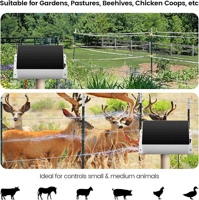 HEFC-03 Solar Fence Charger, Briidea 5.6 Miles Solar Electric Fence Charger, 0.2 Joules, IP66 Waterproof, Solar-Powered, Cost-Efficient, Prevents Predators, Ideal for Livestock & Gardens