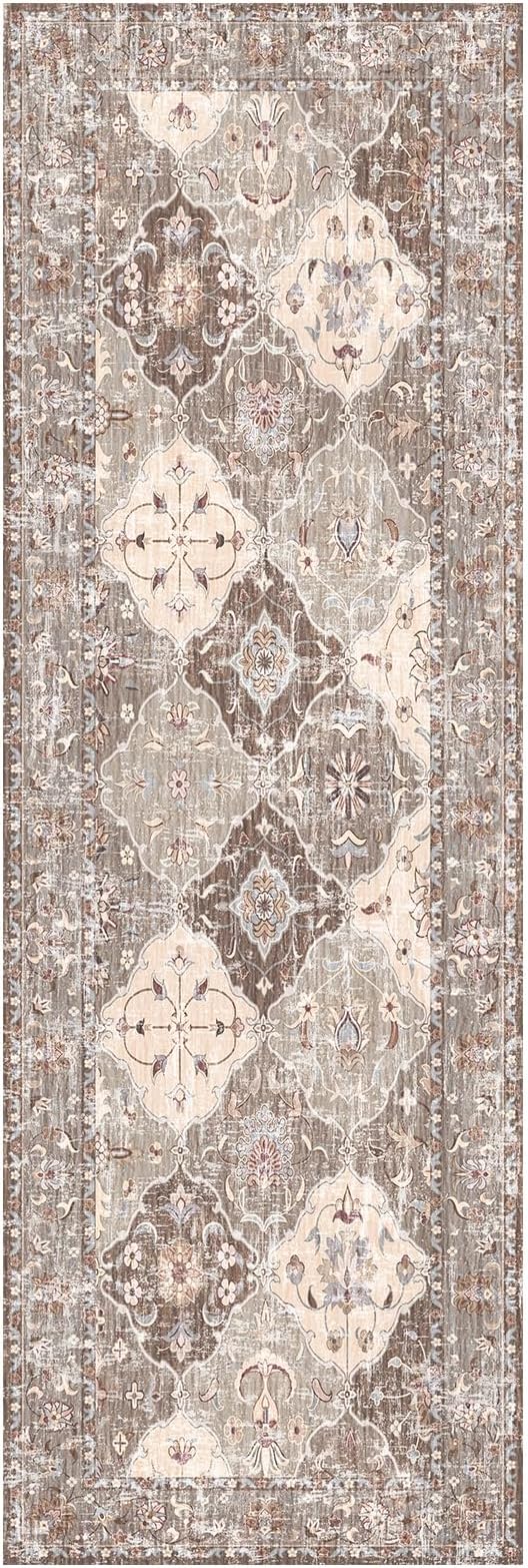 Boho Vintage Area Rugs 2×6 Washable Non-Slip Traditional Brown Runner Rug for Hallway Kitchen Entryway