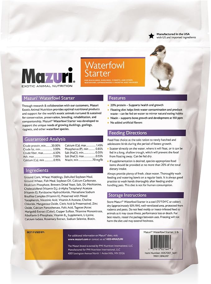 Mazuri Waterfowl Starter Food for Baby Ducks and Geese (5 LB)