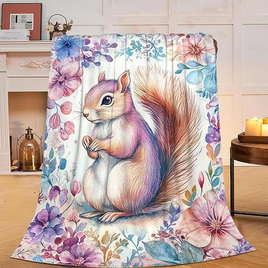 Squirrel Blanket Squirrels Throw Blanket Soft Warm Fuzzy Plush Squirrel Throw Blanket Gifts for Girls Women Squirrels Lightweight Fleece Flannel Gift Blankets for Kids Adults 50"X60"