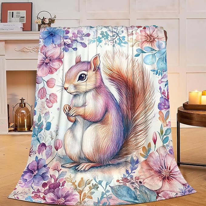Squirrel Blanket Squirrels Throw Blanket Soft Warm Fuzzy Plush Squirrel Throw Blanket Gifts for Girls Women Squirrels Lightweight Fleece Flannel Gift Blankets for Kids Adults 60"X80"