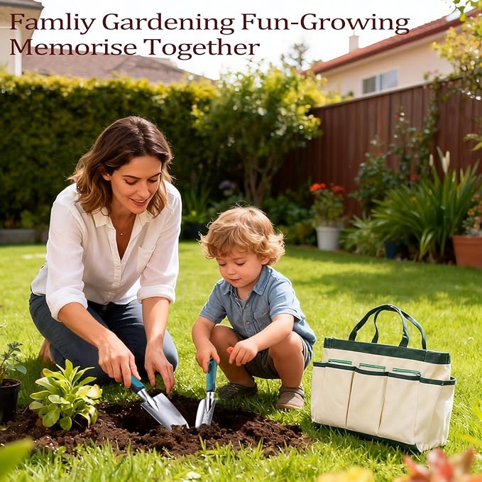 8-Piece Heavy-Duty Gardening Tools Set with Tote Bag - Rust-Proof Aluminum Gardening Hand Tools with Ergonomic Non-Slip Rubber Grips - Gardening Supplies Set Ideal Gift for Men & Women