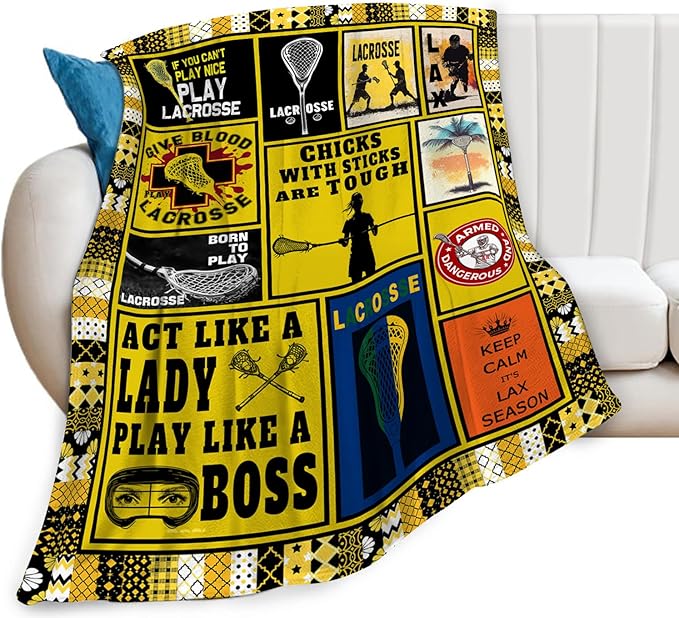 Lacrosse Blanket, Lacrosse Throw Blanket, Sports Gifts Blankets Stuff Fleece Flannel Plush for Girls Women Men Boys Lovers Adults Soft Bedding Gift for Sofa Bed Office Home Decor 60"x50"