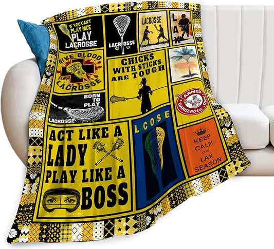Lacrosse Blanket, Lacrosse Throw Blanket, Sports Gifts Blankets Stuff Fleece Flannel Plush for Girls Women Men Boys Lovers Adults Soft Bedding Gift for Sofa Bed Office Home Decor 80"x60"