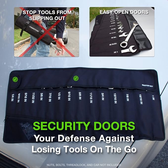 Jaeger 15pc Inch TIGHTSPOT 90-Tooth Ratcheting Combination Wrenches MASTER SET - Our LARGEST SAE/INCH SET With Bear Keeper Rollup Case