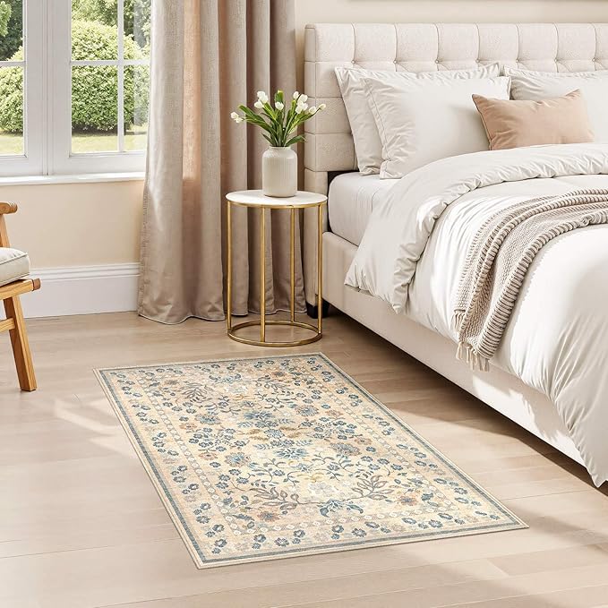 Door Mat Entrance Rug: 2x3 Washable Area Rug Boho Floral Small Rug - Non-Slip Low Pile Throw Indoor Carpet for Entryway Kitchen Front Door Bathroom Entry Kids Room - Multi Color