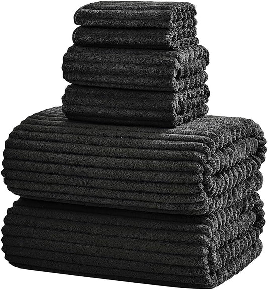 6-Piece Bath Towel Set(30"x60"), 2 Large Bath Towel Sheets, 2 Hand Towels and 2 Washcloths - Highly Absorbent Quick Dry Microfiber,Ultra Soft Towel Set for Bathroom (Black)