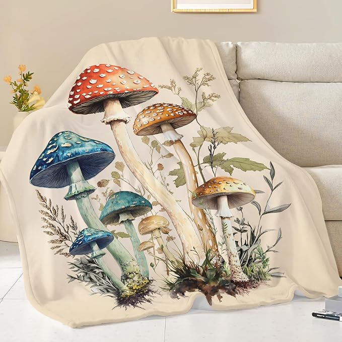 Mushroom Blanket Gifts for Girls Women Mushroom Throw Blankets Cozy Plush Fleece Flannel Fuzzy for Bedroom Living Decor 80"X60"