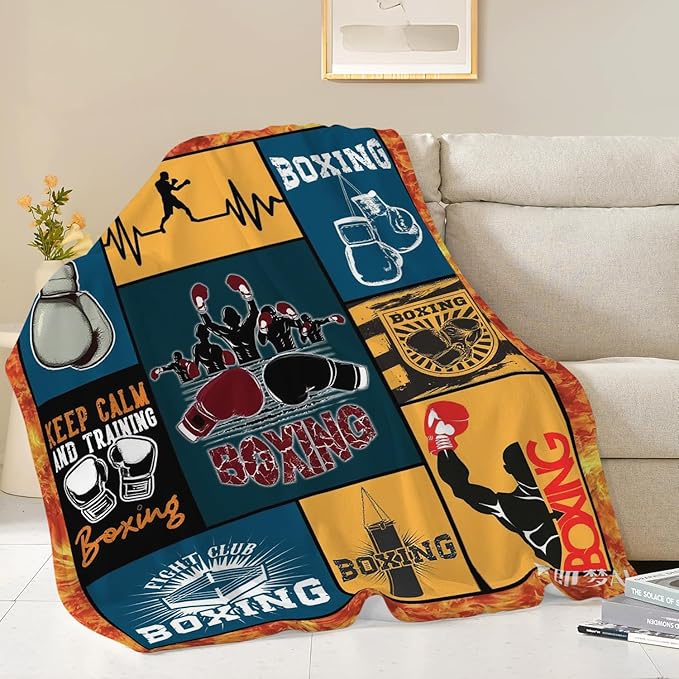 Boxing Blanket Super Soft Warm Boxing Sports Throw Blanket Gift for Men Women Boys Cozy Fluffy Plush Lightweight Flannel Gifts Fleece Blankets for Kids Adults 80"X60"