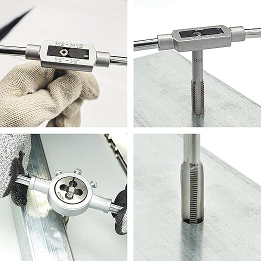 80pcs Tap and Die Set, SAE and Metric Tap Die Wrench Set, Metric Standard M3 to M12 Coarse Fine Rethreading Threads Bits for Cutting External and Internal Threads, NC, NF, NPT Repair Tools